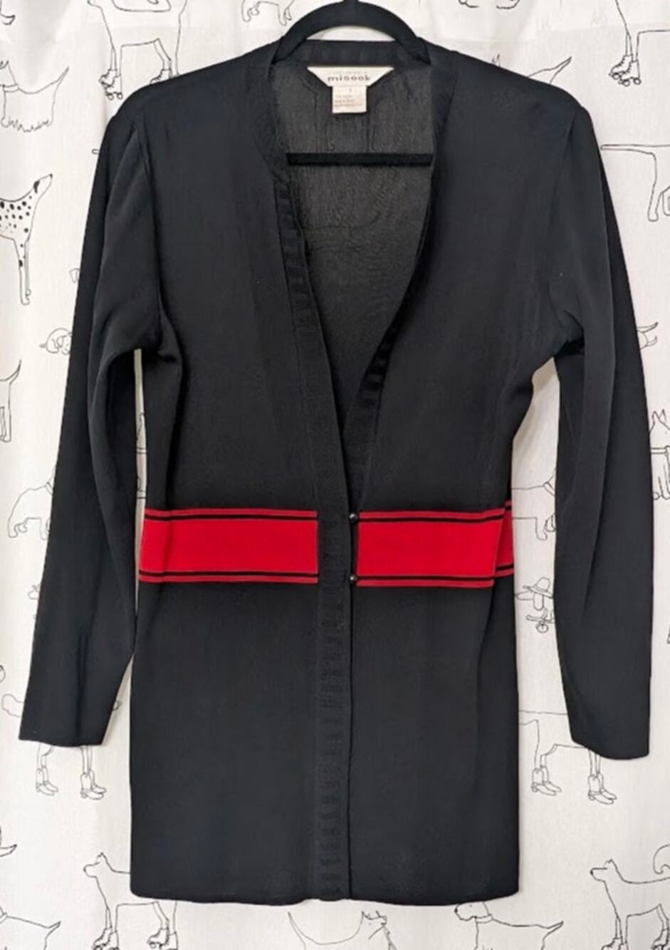 Vintage Misook Cardigan Womens Small Long Sleeve Two Button Black Red Career